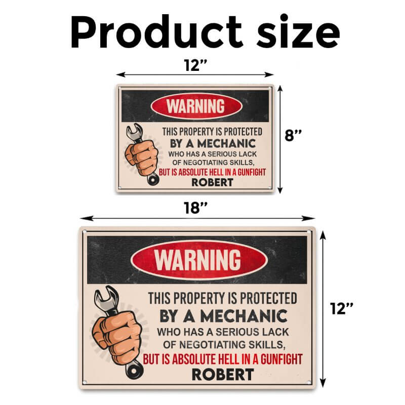 This Property Is Protected By A Mechanic - Gift for a Mechanic - Personalized Custom Metal Sign