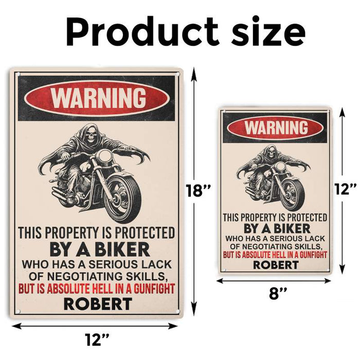 A Biker lives here - Gift for a Biker  - Personalized Custom Metal Sign