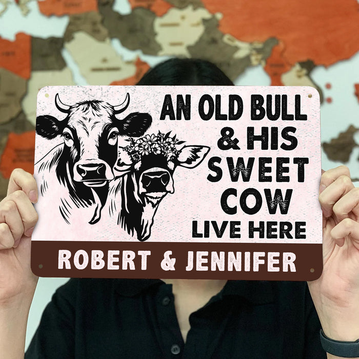 An Old Bull & His Sweet Cow - Gift for Farmer - Personalised Custom Metal Sign