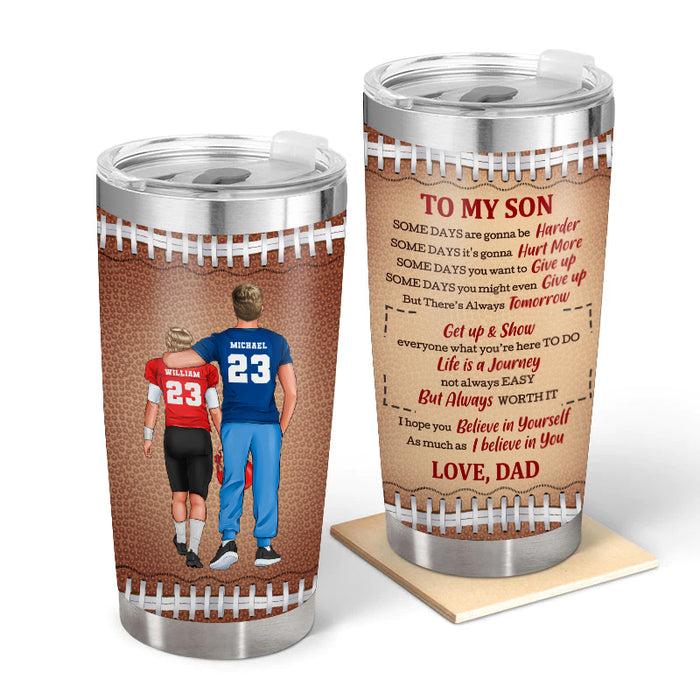 Dad And Football Player Son - Gift for Son - Personalized Custom Tumbler