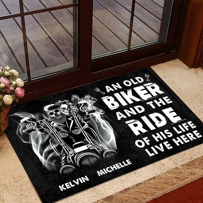 Biker and the ride of his life - Gift for biker/yourself/friends - Personalized Doormat