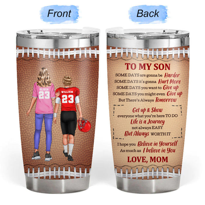 Mom And Football Player Son - Gift for Son - Personalized Custom Tumbler