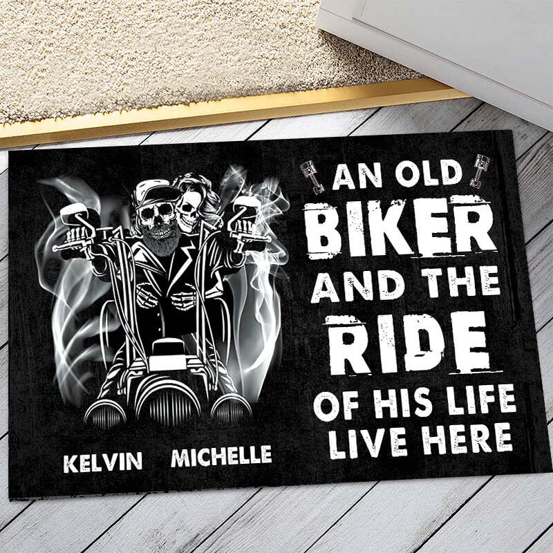 Biker and the ride of his life - Gift for biker/yourself/friends - Personalized Doormat