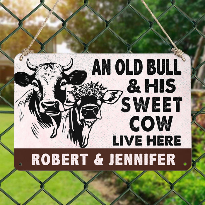 An Old Bull & His Sweet Cow - Gift for Farmer - Personalised Custom Metal Sign