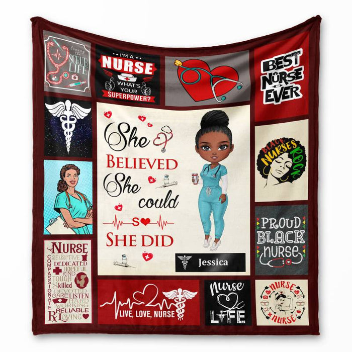 Proud Black Nurse - Gift for a Nurse - Personalized fleece/sherpa blanket
