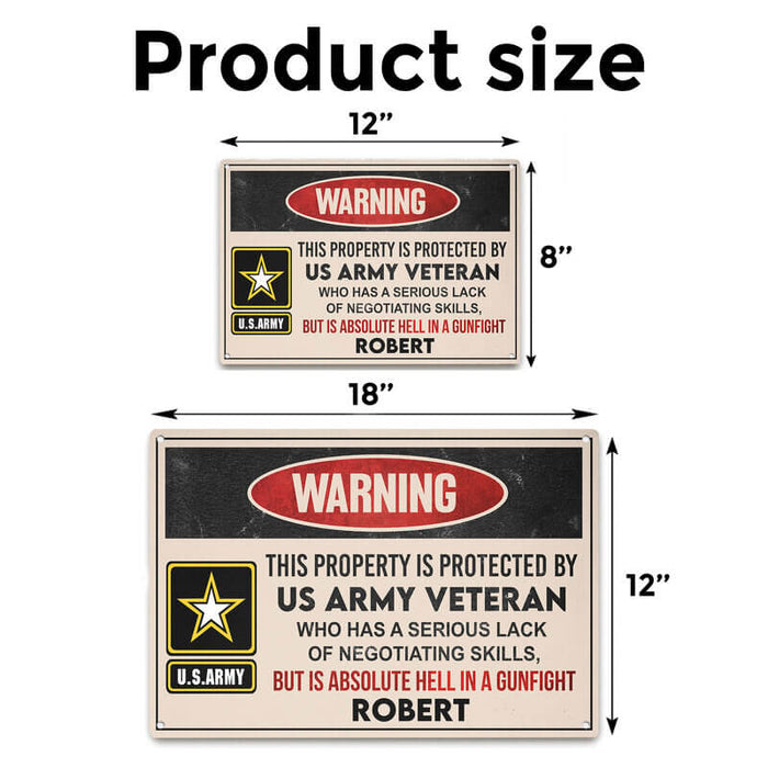 This property is protected by a Veteran - Gift for a Veteran - Personalised Custom Metal Sign