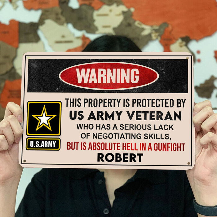 This property is protected by a Veteran - Gift for a Veteran - Personalised Custom Metal Sign