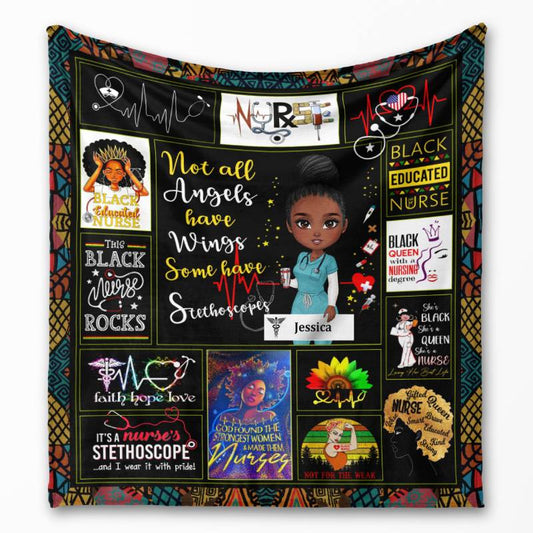 This Black Nurse Rocks - Gift for a Nurse - Personalized fleece/sherpa blanket