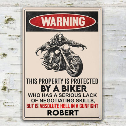 A Biker lives here - Gift for a Biker  - Personalized Custom Metal Sign