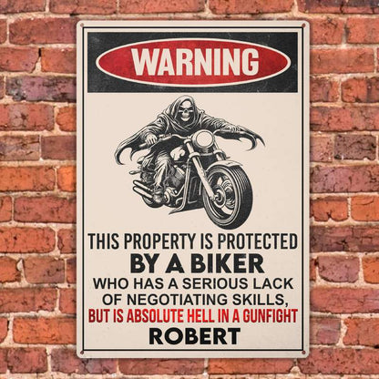 A Biker lives here - Gift for a Biker  - Personalized Custom Metal Sign