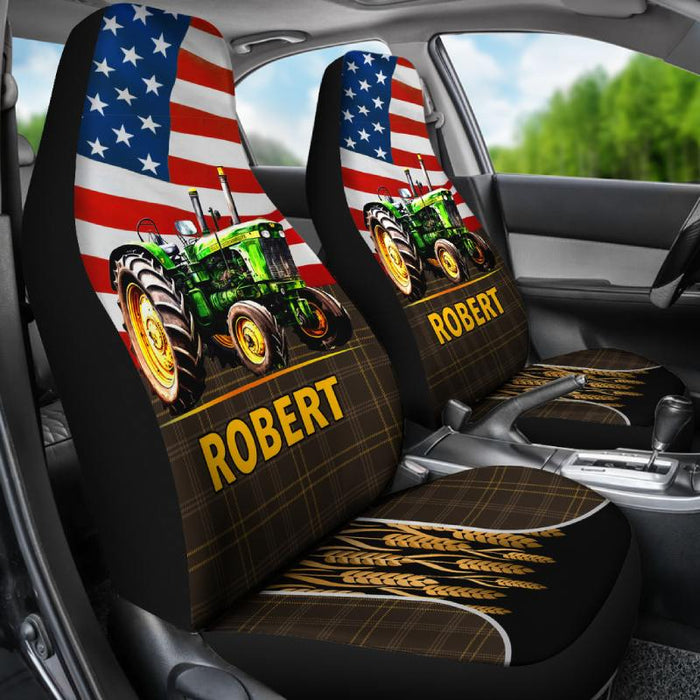 Personalized Car Seat Covers - Tractor and Flag (2pcs, universal fit)