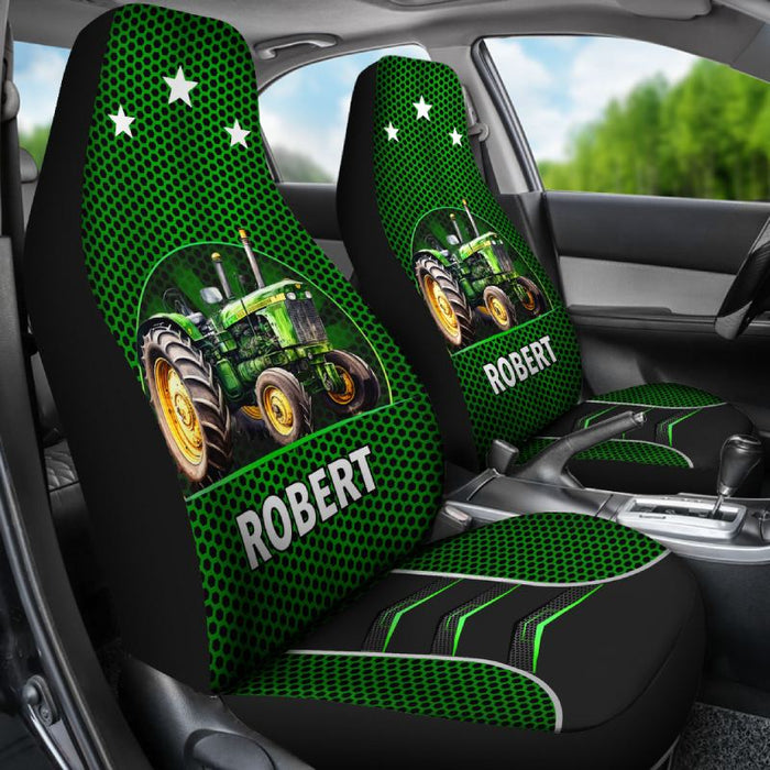 Personalized Car Seat Covers - Green Tractor (2pcs, universal fit)