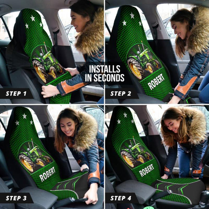 Personalized Car Seat Covers - Green Tractor (2pcs, universal fit)