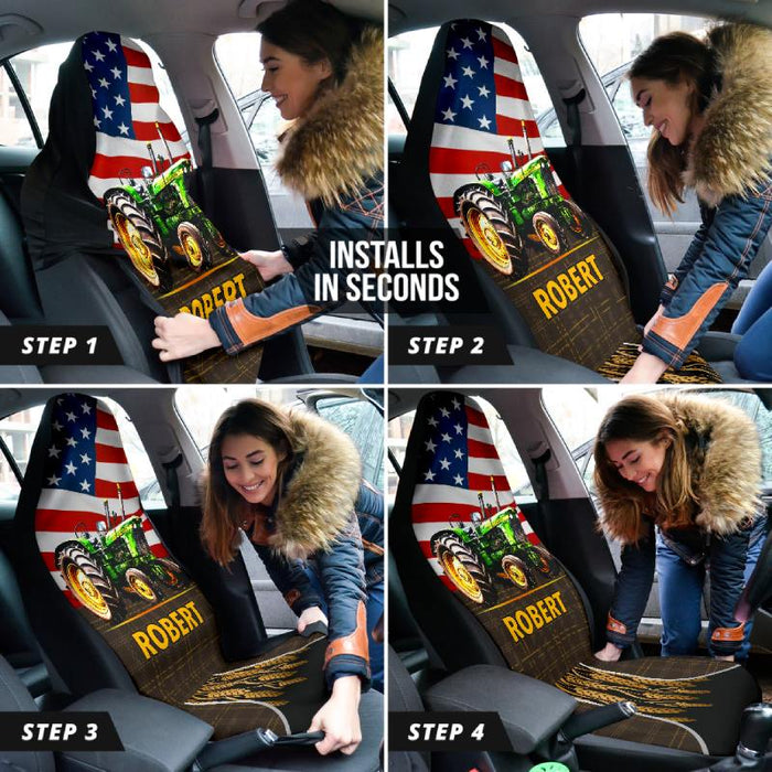 Personalized Car Seat Covers - Tractor and Flag (2pcs, universal fit)