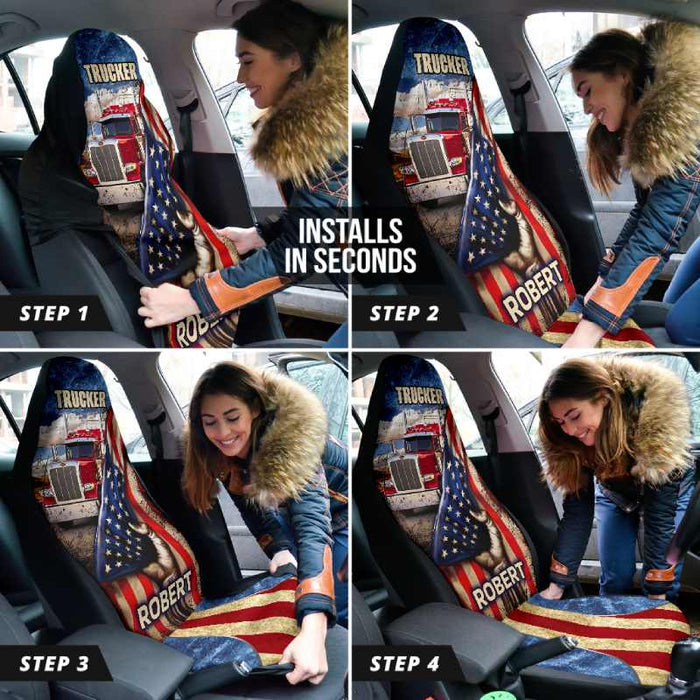 Personalized Car Seat Covers - American Flag (2pcs, universal fit)