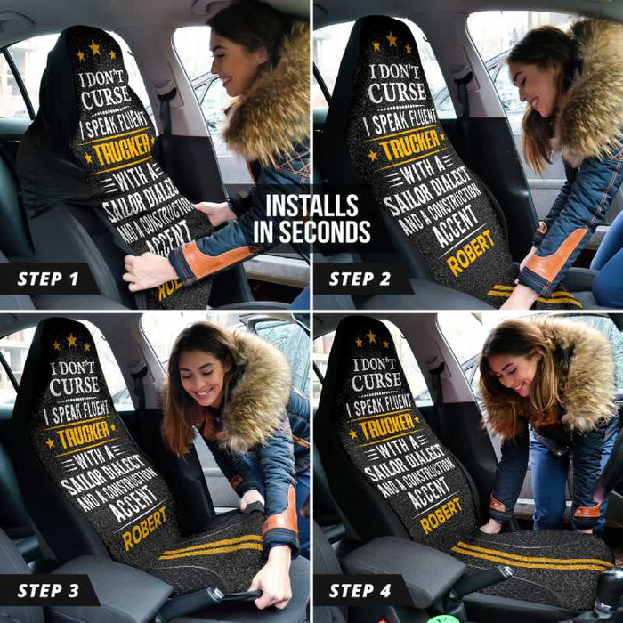 Personalized Car Seat Covers - I Speak Fluent (2pcs, universal fit)