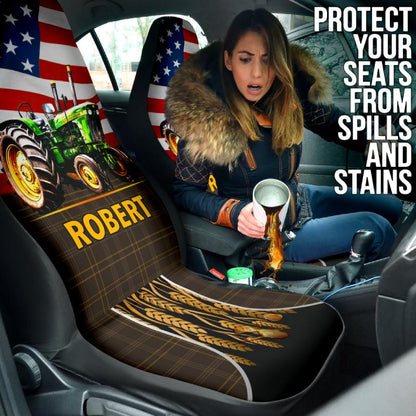 Personalized Car Seat Covers - Tractor and Flag (2pcs, universal fit)