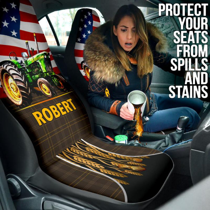 Personalized Car Seat Covers - Tractor and Flag (2pcs, universal fit)