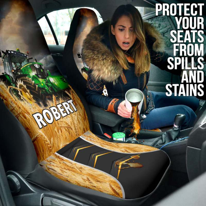 Personalized Car Seat Covers - Tractor In The Field (2pcs, universal fit)