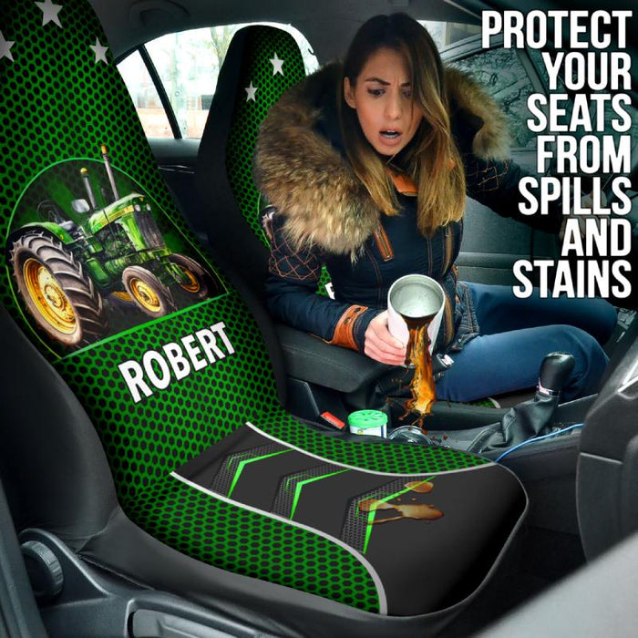 Personalized Car Seat Covers - Green Tractor (2pcs, universal fit)