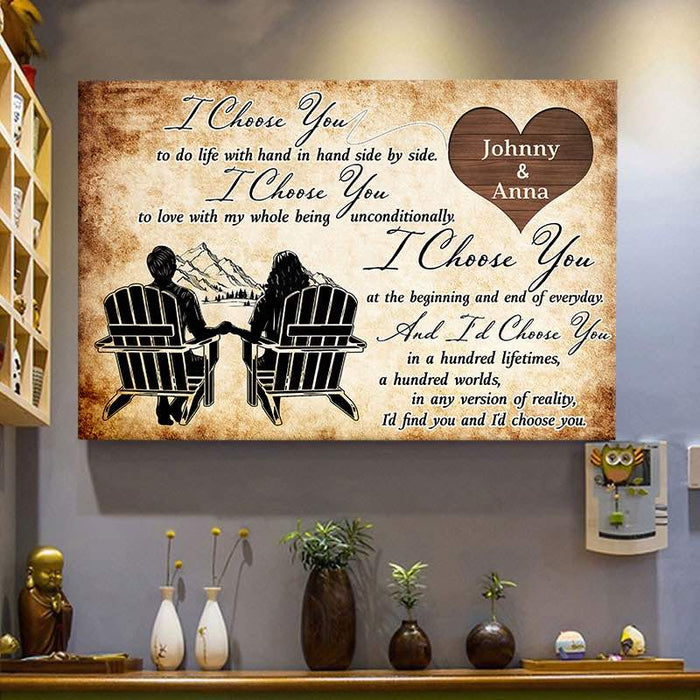 I Choose you to do life with hand in hand - Gift for a Couple - Personalized Poster / Framed Poster / Canvas / Brushed Aluminum Print