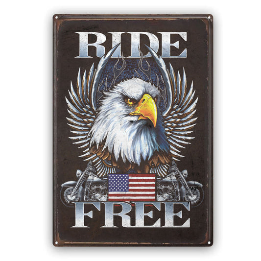 Metal Sign For Biker - Ride Free - 8x12 inches