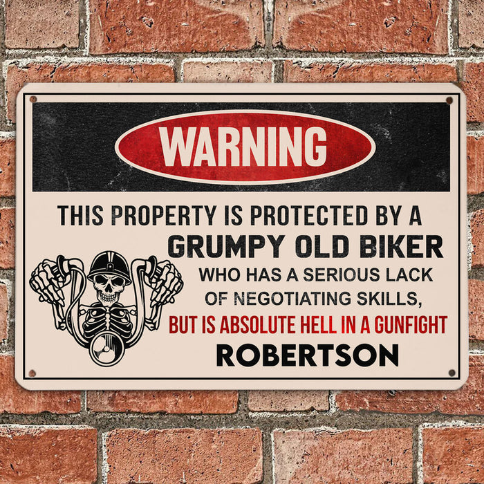 This Property Is Protected By a Grumpy Biker - Gift for a Biker - Personalized Custom Metal Sign