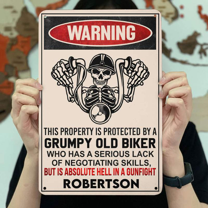 Property Is Protected By a Old Biker - Gift for a Biker  - Personalized Custom Metal Sign