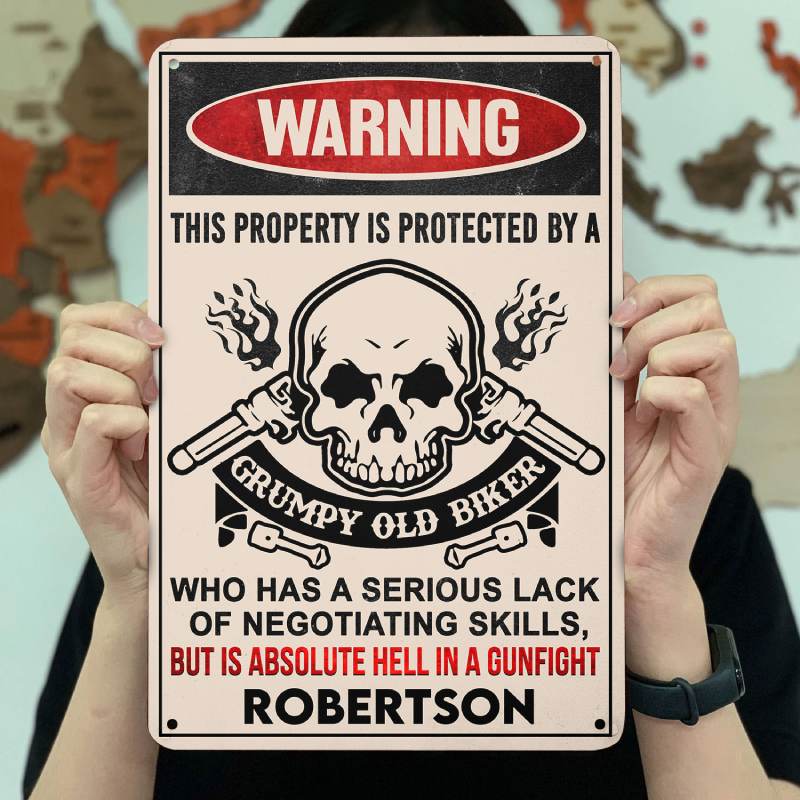 Property is Protected By a Biker - Gift for a Biker  - Personalized Custom Metal Sign