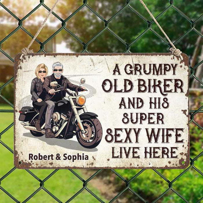 Grumpy Biker And His Wife - Gift for a Biker  - Personalized Custom Metal Sign