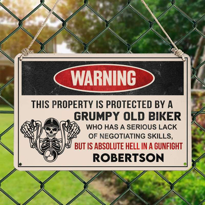 This Property Is Protected By a Grumpy Biker - Gift for a Biker - Personalized Custom Metal Sign