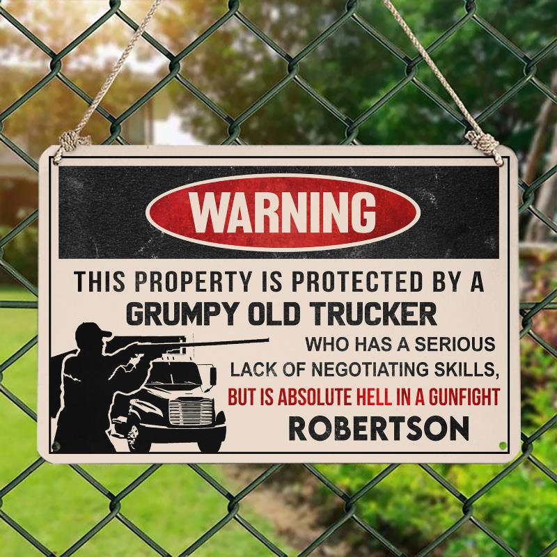 Grumpy Old Trucker - Gift for a Trucker - Personalized Custom Metal Sign
