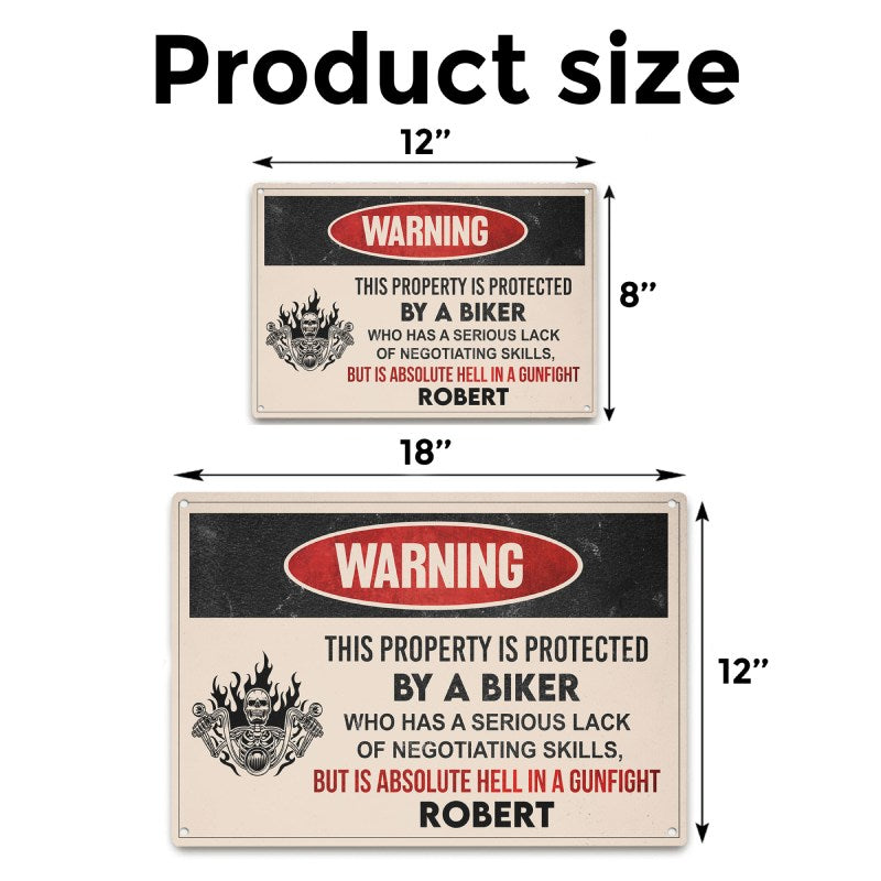 This property Is protected by a Biker - Gift for a Biker  - Personalized Custom Metal Sign