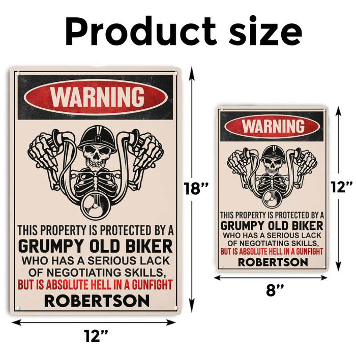 Property Is Protected By a Old Biker - Gift for a Biker  - Personalized Custom Metal Sign