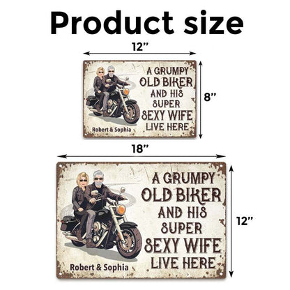 Grumpy Biker And His Wife - Gift for a Biker  - Personalized Custom Metal Sign
