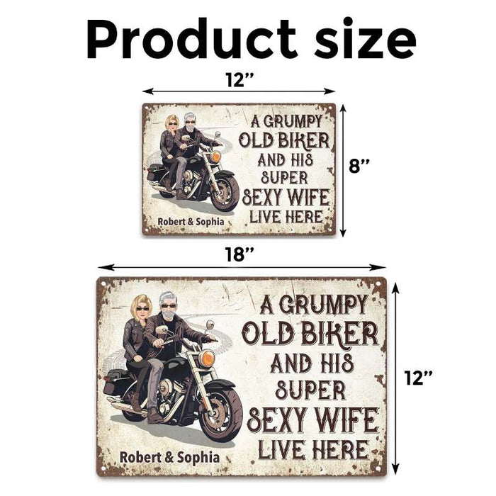 Grumpy Biker And His Wife - Gift for a Biker  - Personalized Custom Metal Sign