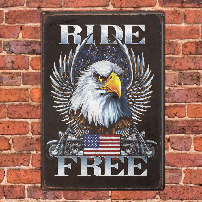 Metal Sign For Biker - Ride Free - 8x12 inches