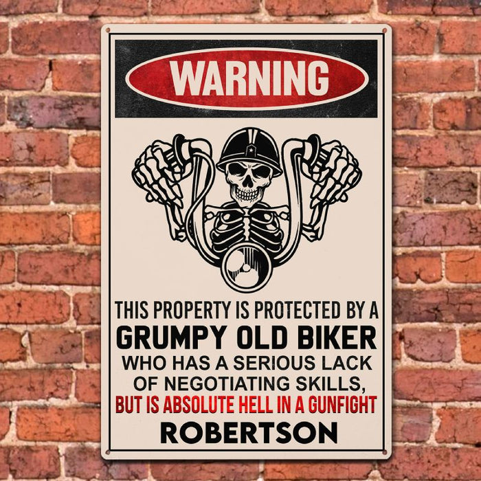 Property Is Protected By a Old Biker - Gift for a Biker  - Personalized Custom Metal Sign