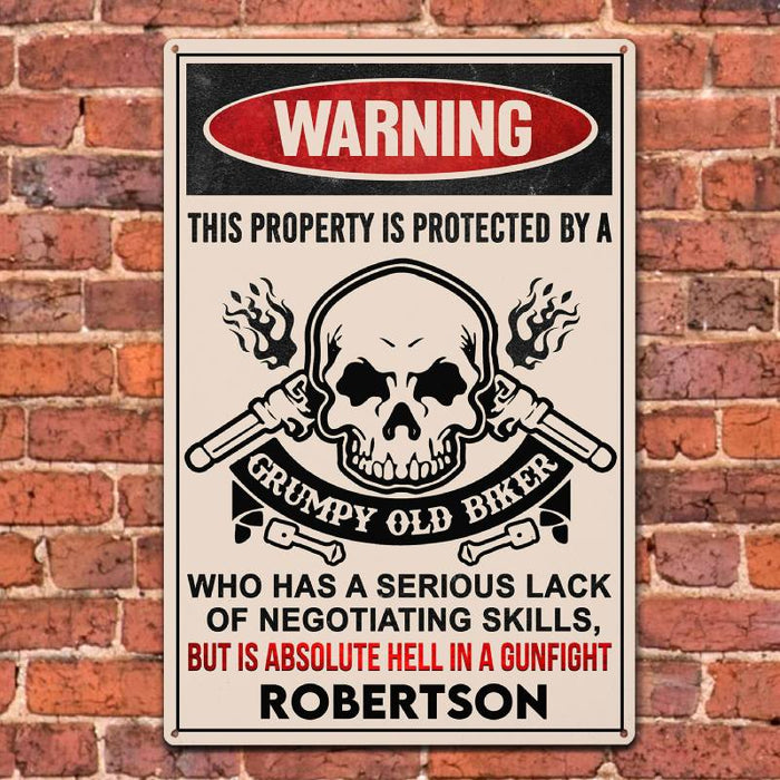 Property is Protected By a Biker - Gift for a Biker  - Personalized Custom Metal Sign