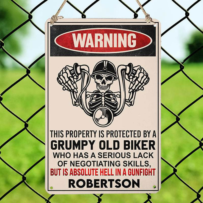 Property Is Protected By a Old Biker - Gift for a Biker  - Personalized Custom Metal Sign