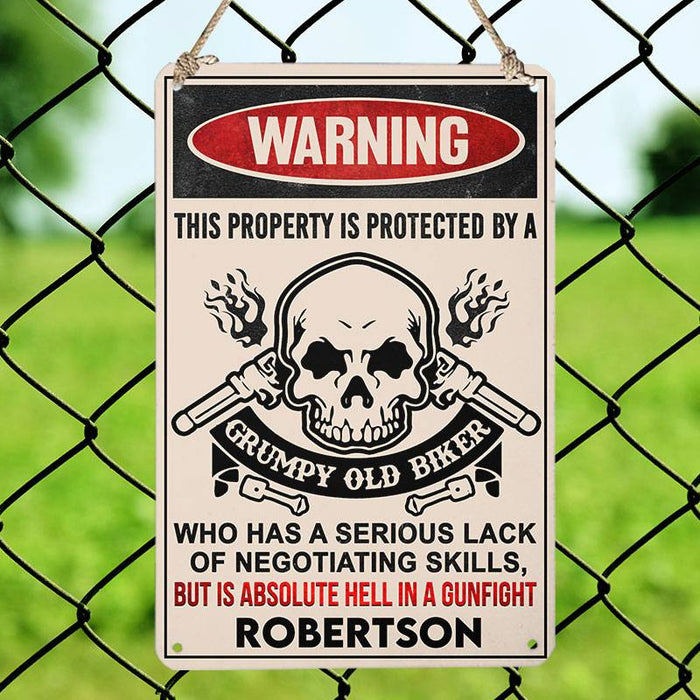 Property is Protected By a Biker - Gift for a Biker  - Personalized Custom Metal Sign