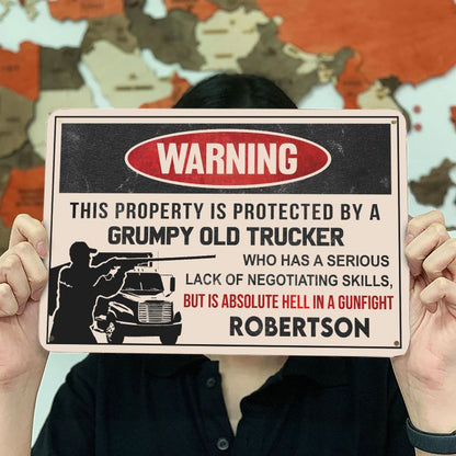 Grumpy Old Trucker - Gift for a Trucker - Personalized Custom Metal Sign