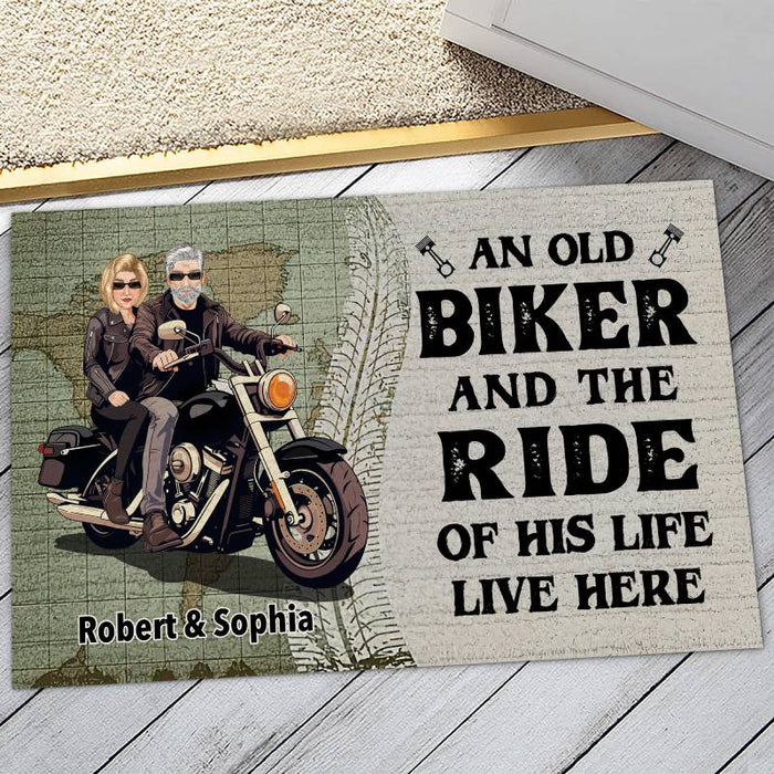 An old biker - Gift for biker - Personalized Doormat