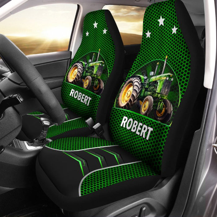 Personalized Car Seat Covers - Green Tractor (2pcs, universal fit)