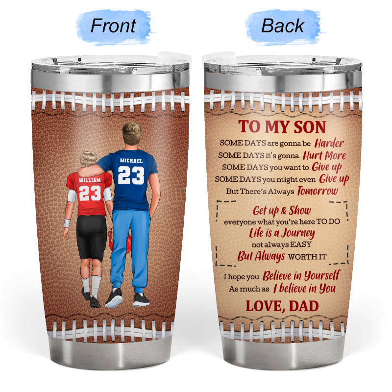 Dad And Football Player Son - Gift for Son - Personalized Custom Tumbler