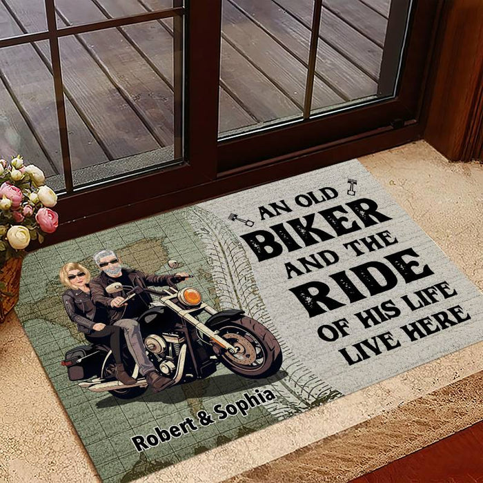 An old biker - Gift for biker - Personalized Doormat