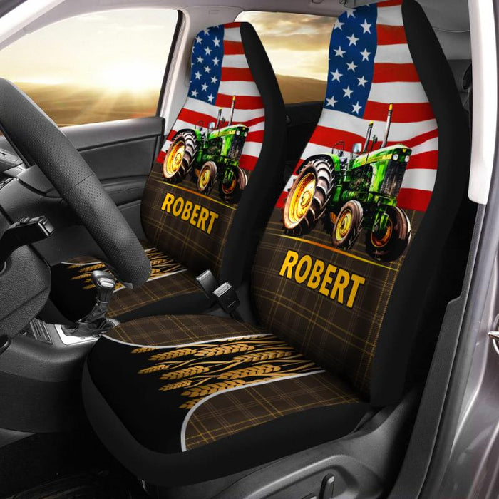 Personalized Car Seat Covers - Tractor and Flag (2pcs, universal fit)