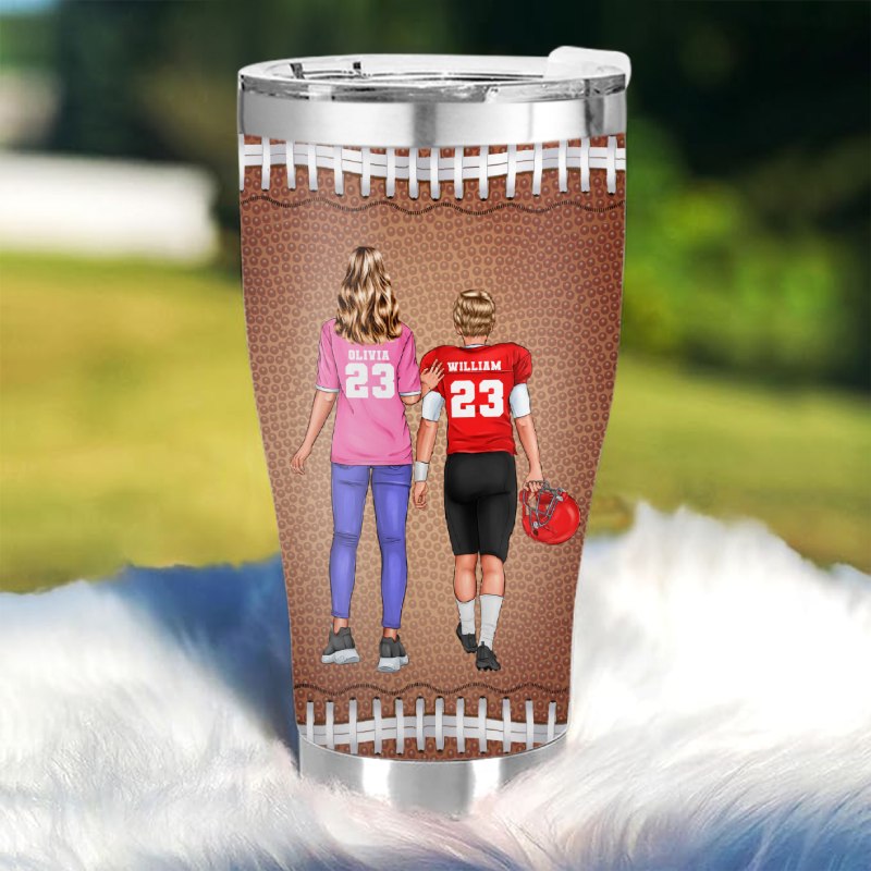Mom And Football Player Son - Gift for Son - Personalized Custom Tumbler