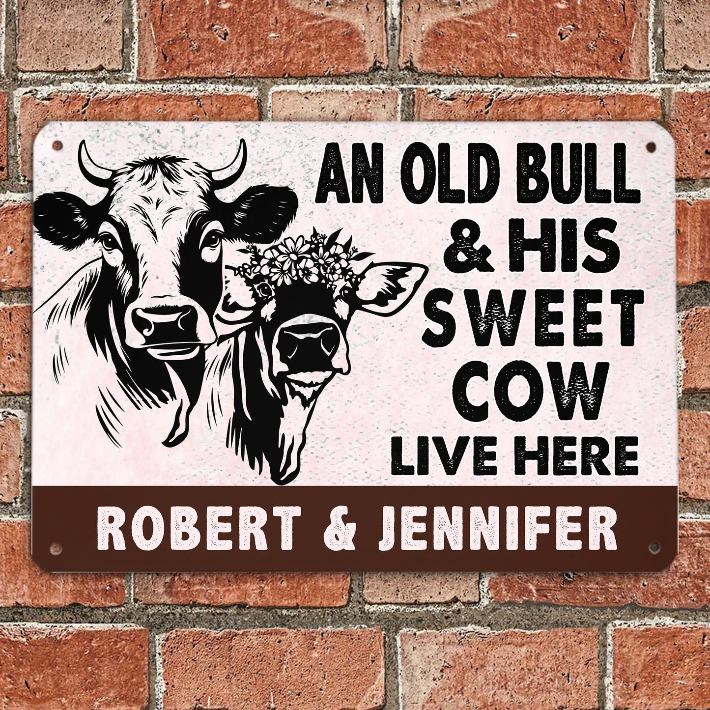 An Old Bull & His Sweet Cow - Gift for Farmer - Personalised Custom Metal Sign