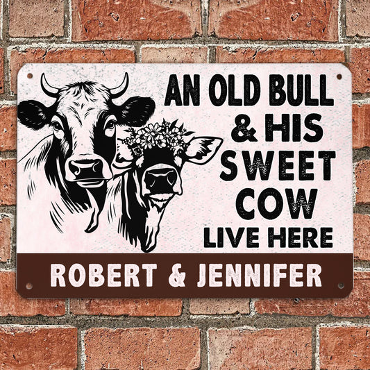 An Old Bull & His Sweet Cow - Gift for Farmer - Personalised Custom Metal Sign